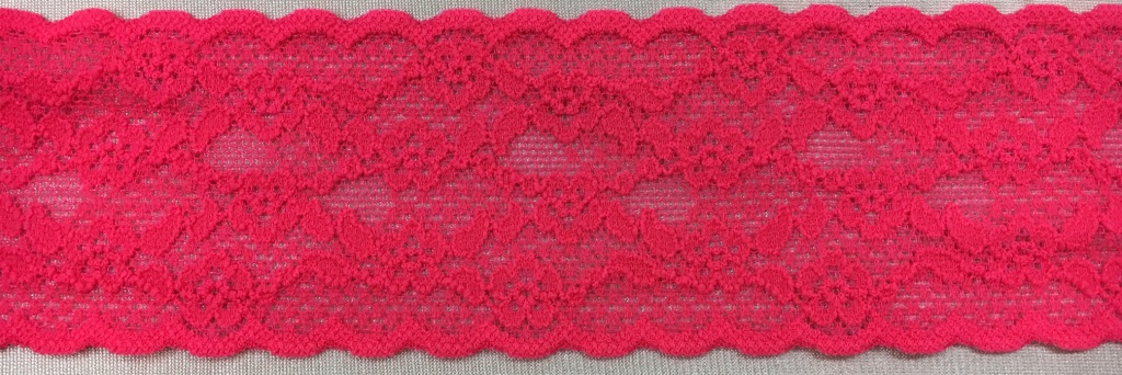  8 Wide Two-Tone Red & Pink Stretch Leavers Lace Trim
